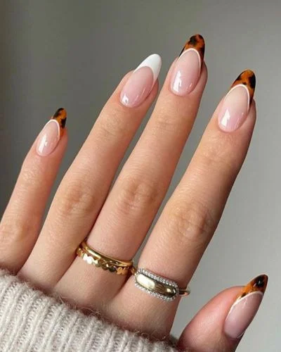 40 Fall Nail Designs Ideas to Make You Swoon-Tortoiseshell French Tips