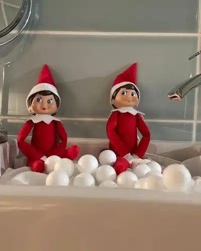 50 Last Minute Elf on the Shelf ideas-Relaxing in a Bubble Bath