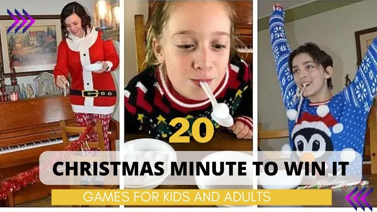 20 Christmas Minute to Win It Games FOR KIDS AND ADULTS