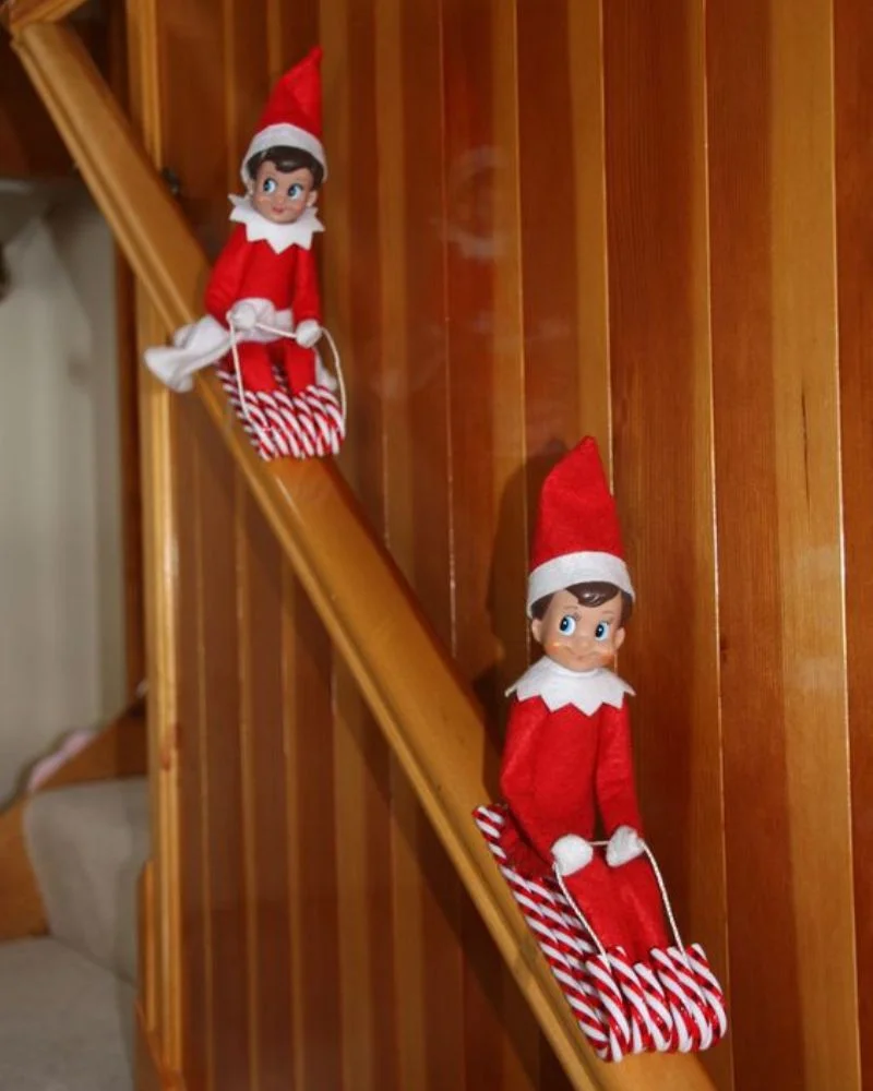 50 Last Minute Elf on the Shelf ideas-Candy Stick Sled
