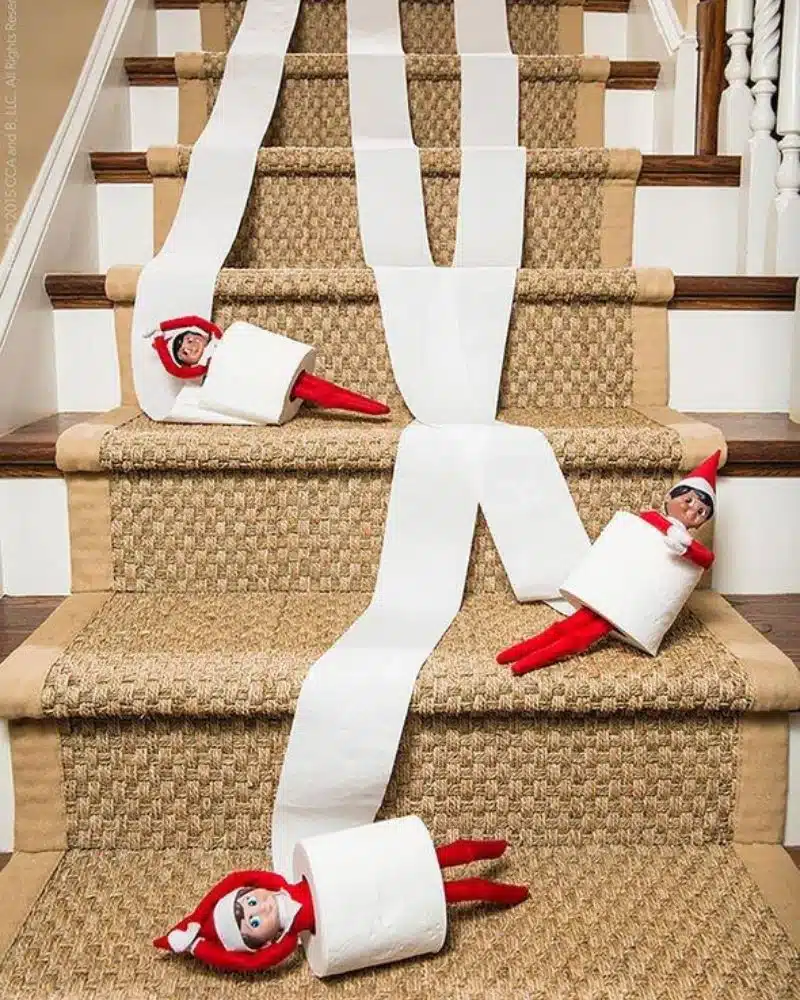 50 Last Minute Elf on the Shelf ideas-Rollin' down the steps