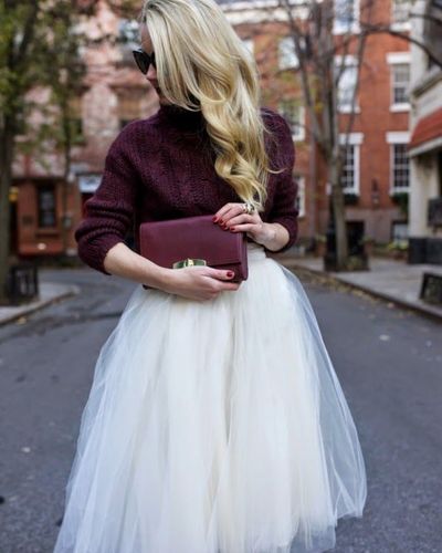 40 Christmas Outfits Ideas that Make You Look to be an Extra-A Chunky Sweater + Tulle Skirt