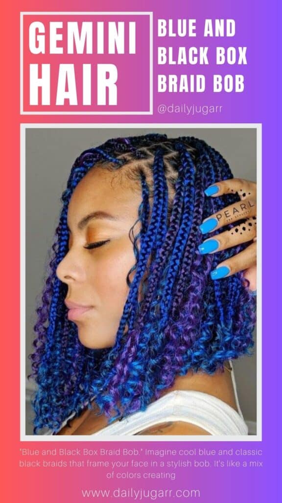 Blue and Black Box Braid Bob Gemini Hair