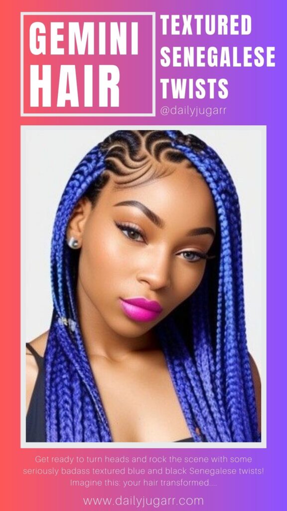 Blue and Black Textured Blue and Black Senegalese Twists Gemini Hair