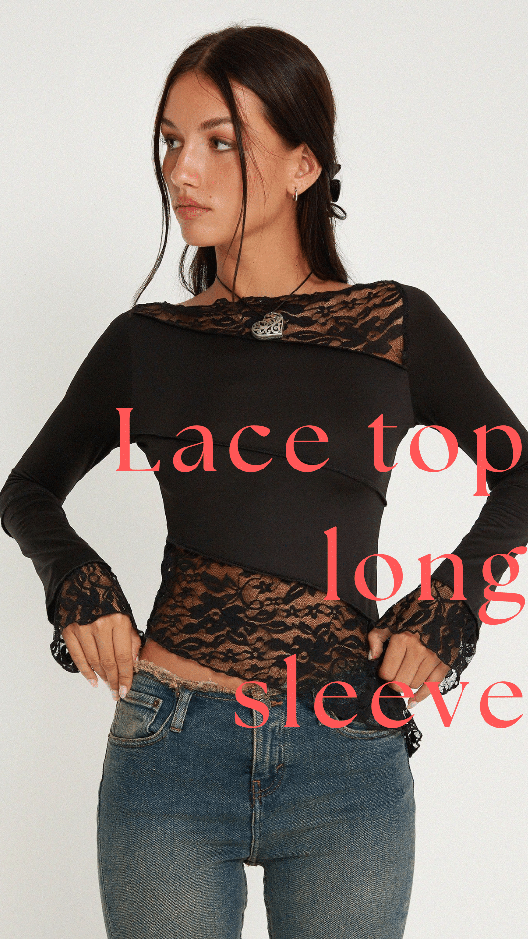 Lace Detail Long Sleeve Top and Pants Set main image 0