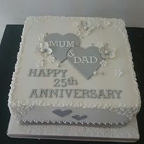 Silver 25th anniversary cake