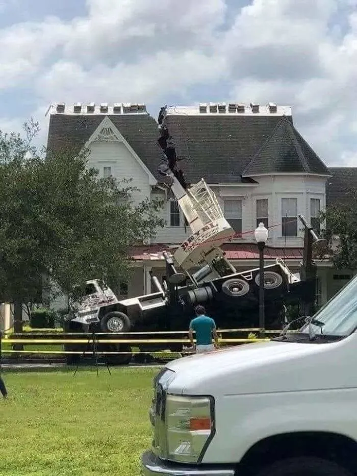 Crane Splits This House In Half