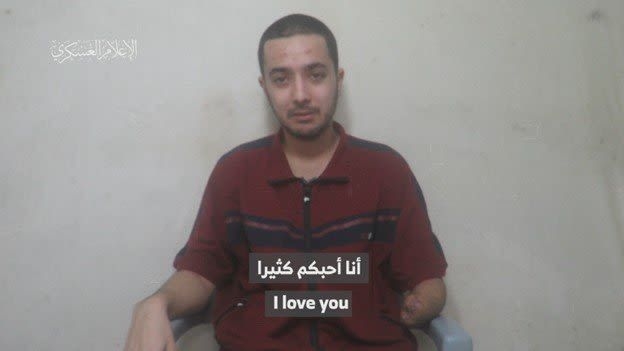 This picture captured from the video released by Hamas to US govt. This is showing that he is still alive. 