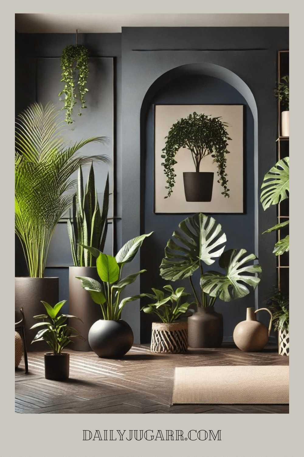 Nature's Touch, Dark Modern Home Interior Decorations with Green Plants